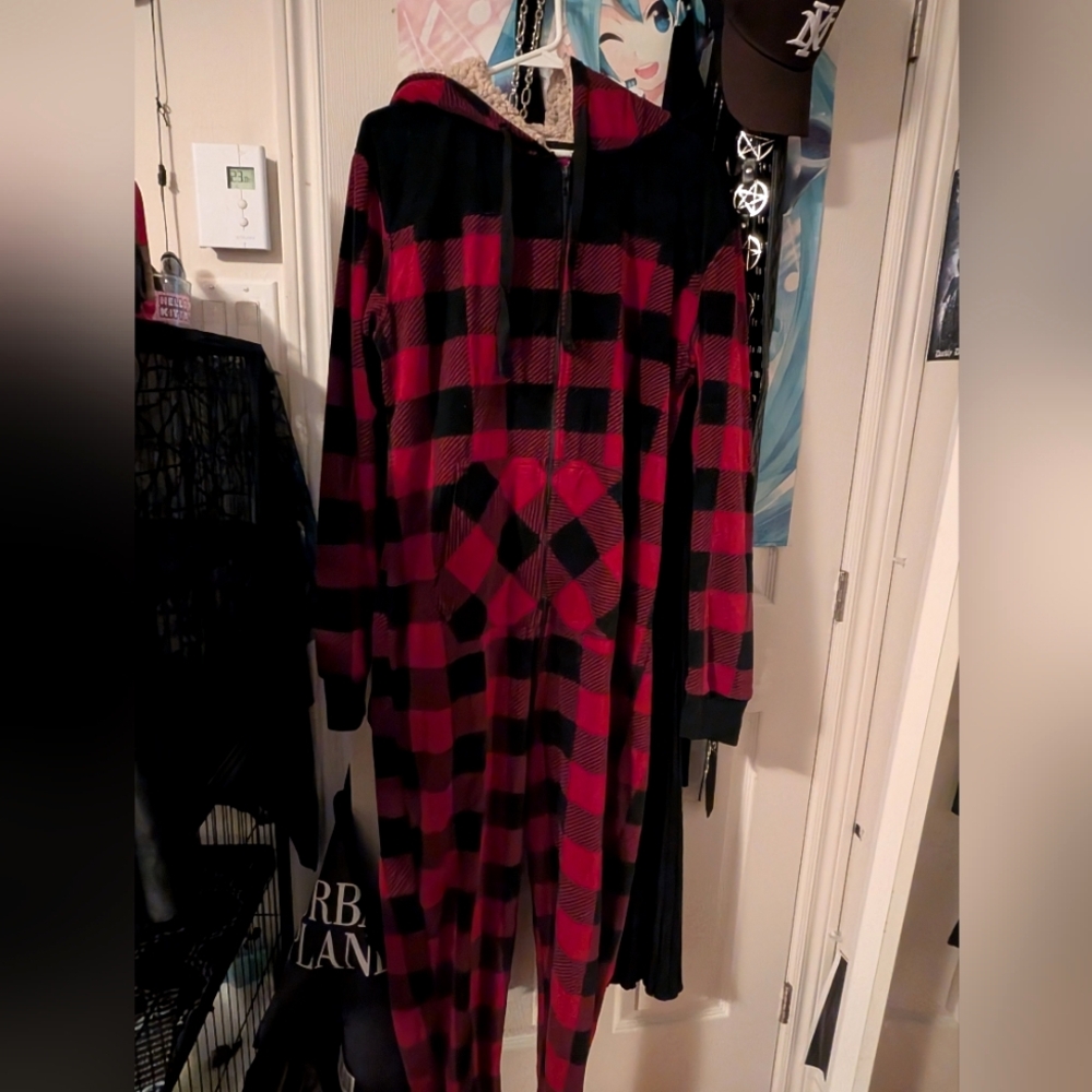 Red and Black Plaid Hooded Onesie